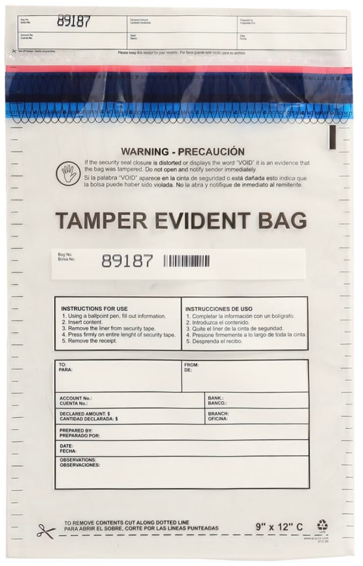 US PACK SMART 9â€x12" Clear Plastic Deposit Bags with Security Tape Tamper Evident - Secure Bank Deposits, Cash Handling, & Currency Transport | Self-Sealing Tape with Hidden Graphics | 100-Pack - Image 1